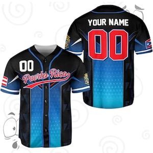 Puerto Rico Custom Baseball Jersey – Personalized Name & Number, Blue Black Puerto Rican Flag Sports Shirt