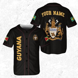 Guyana Coat of Arms Baseball Jersey | Custom Name Black Button-Up | Unisex Game Day Top