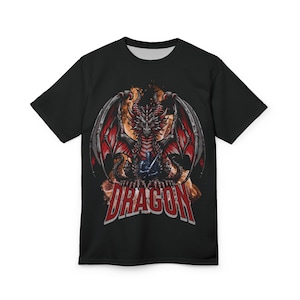Drachen Print T-Shirt, Fabelwesen T-Shirt, Fantasy Grafik Shirt, Unisex Grafik Top, Drachen Liebhaber Geschenk, Dungeons und Drachen Bekleidung