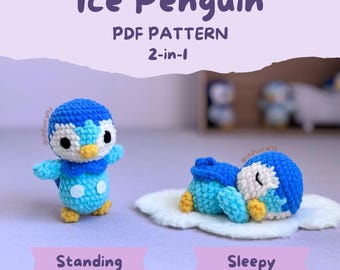 Patrón de ganchillo de pingüino de hielo 2 en 1 / Tutorial de amigurumi hecho a mano