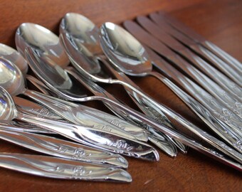 ONEiDA Ltd usa replacement satin Finish braid tip utensils Celtic modern table Vintage stainless fork spoon Flatware Floral silverware BIN 8