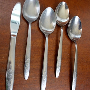 Shabby Chic Silverware PREMIERE ROSE  Vintage Flatware replacement silverware retro spoons knife place setting BIN 13-14