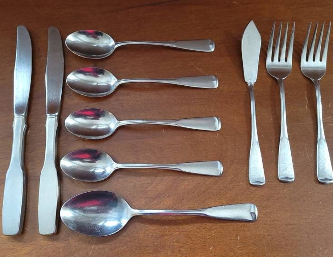 Vintage Flatware Stainless Steel Silverware Vintage Old Flatware Knife Fork Spoon Glossy Fiddle