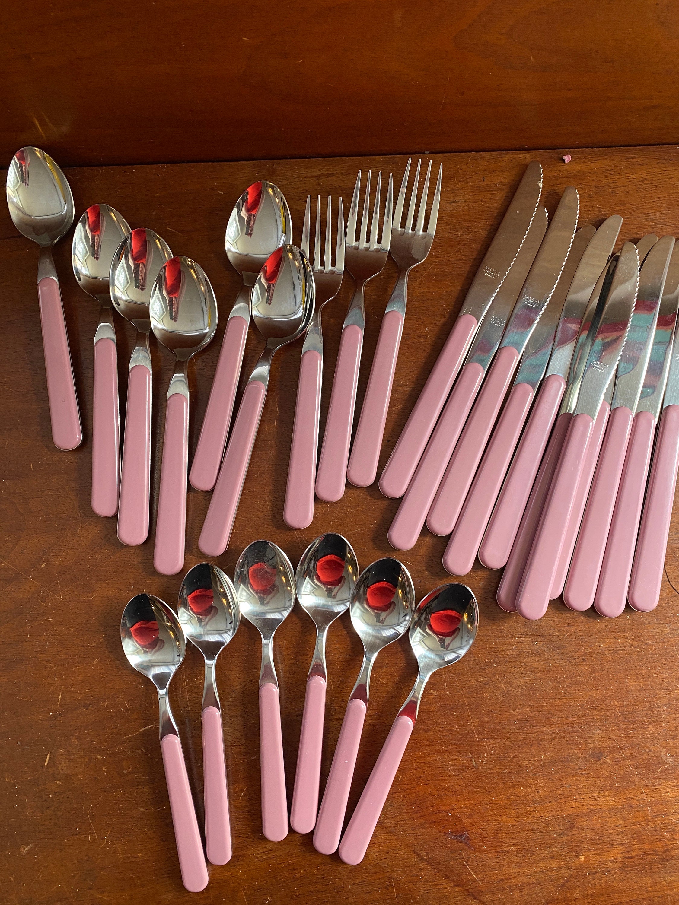 PINK Plastic Handles Replacement Select Stainless Flatware Vintage