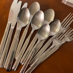 Vintage Flatware CAMBRIDGE PAIGE stainless steel set silverware old replacement utensils cutlery fork spoon serving simple plain