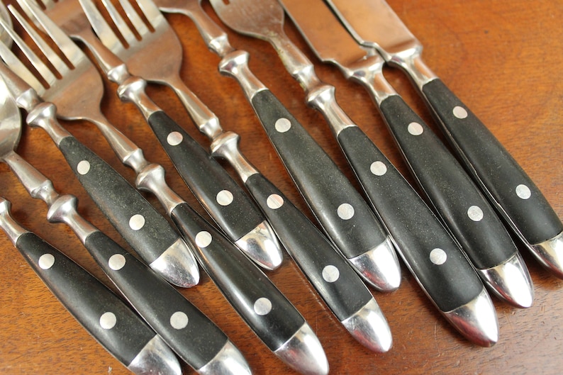Vintage Silverware Black Handle and Stainless Rivets Flatware Etsy