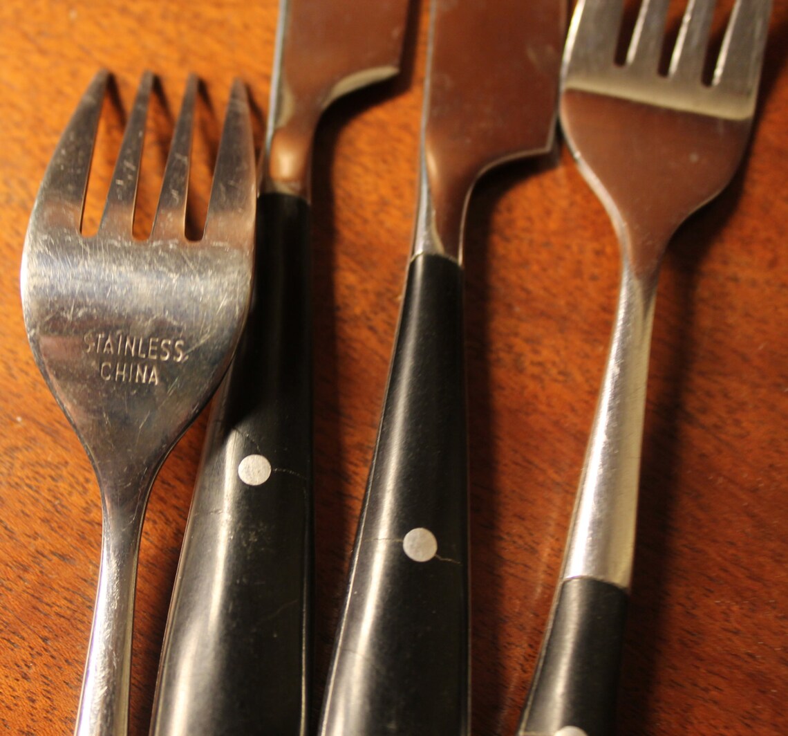 Vintage Flatware with Black Wood Handle and Two Rivets Etsy