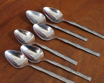 Bamboo Flatware | Silverware | Mid Century Modern | Tiki (SUNSHINE PRODUCTS) | Stainless steel set |  knife fork spoon replacements