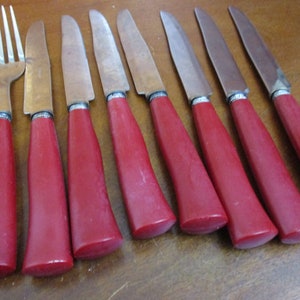 ONEIDA Vintage Silverware | Plastic Handles | Red  | Retro Silverware | Party Silverware | Picnic Flatware | replacements | fancy
