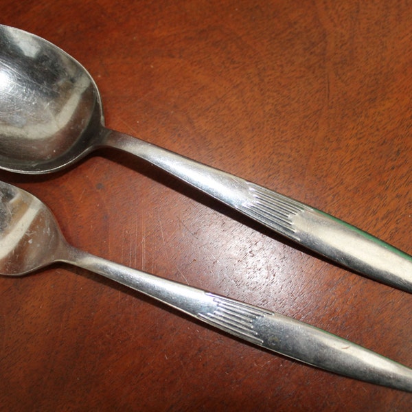 Vintage silverware | National Stainless in STACCATO pattern | stainless Flatware Replacement silverware | serving | casual | BiN 9-6