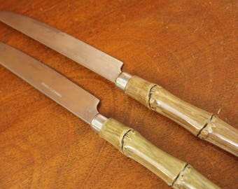 Old silverware | resin plastic | bamboo handles | brown vintage flatware | utensils tiki | Hawaiian | replacement knives knife onedia