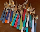 Mismatched GRAB BAG mix and match variety silverware plastic handles replacements picnic or party silverware vintage flatware