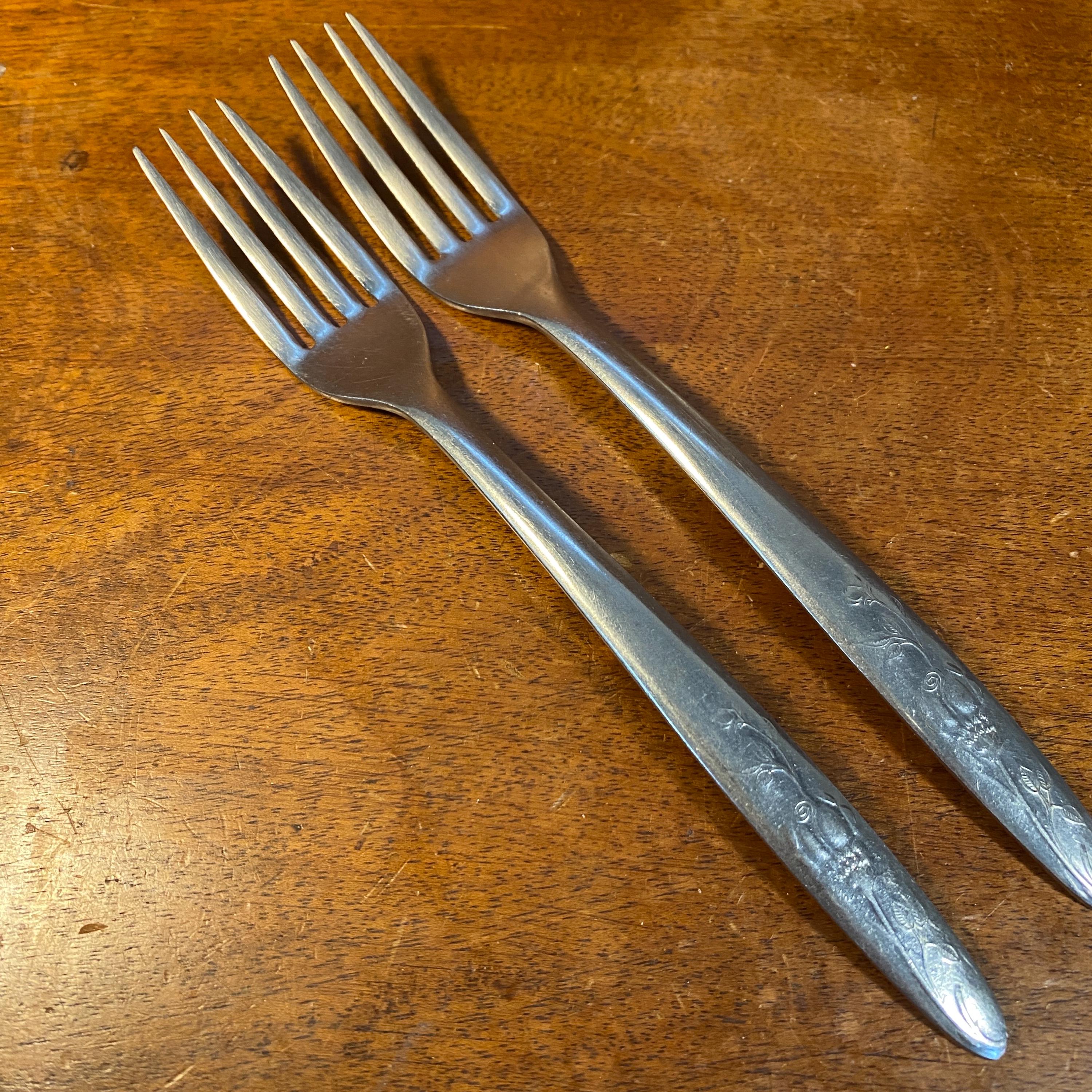 Vintage Silverware Stainless Japan | Armack AMK13 2 Forks Flowers