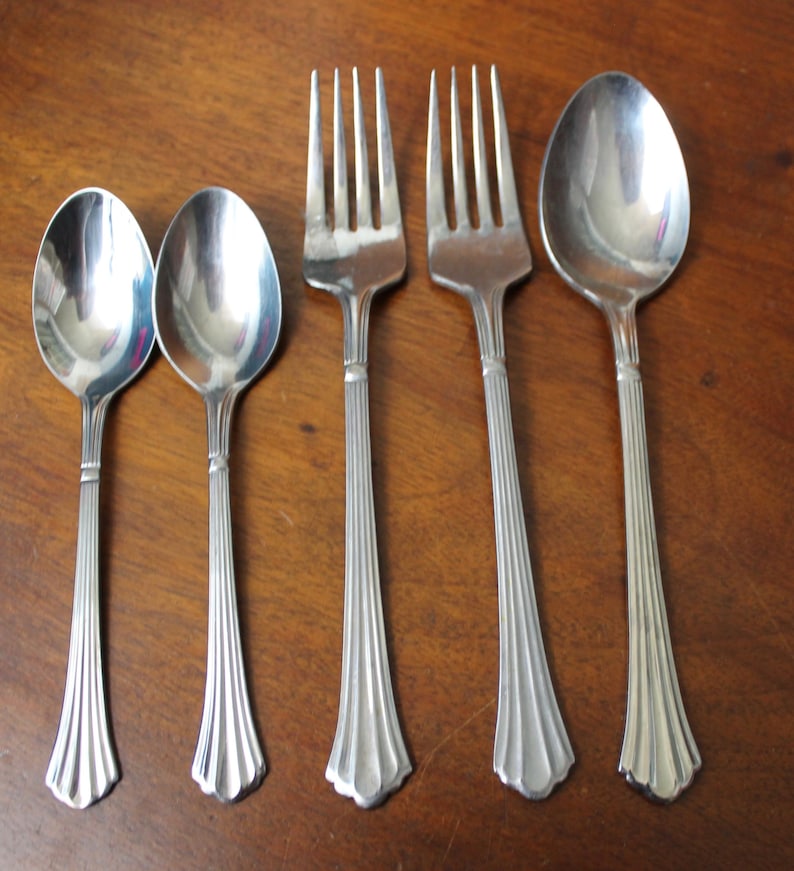 Vintage Flatware Set Utensils With Ridges Flared Tip Etsy