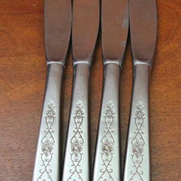 Vintage Knives | SHEFFIELD | England | Scrolls | Set of 4 Knives beautiful design on handles | Vintage | replacements | retro | shabby chic