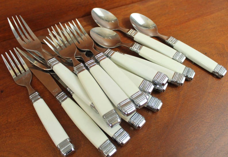 White Ivory Handle Vintage Silverware Stainless Flatware Etsy