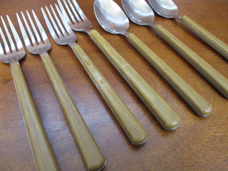 Vintage silverware Brown Plastic Handles Wood Grain look Etsy