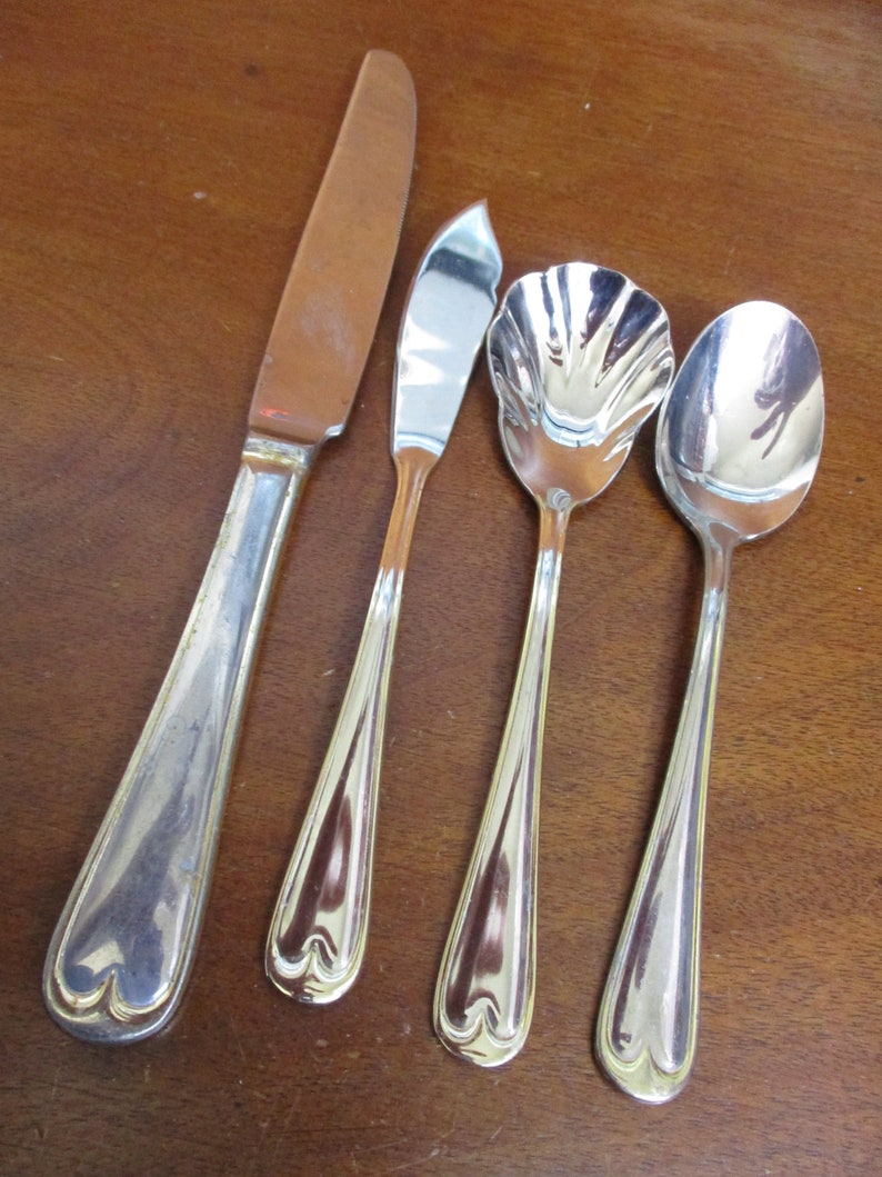 Oneida Gold Trim Vintage Silverware Silver and Gold Etsy