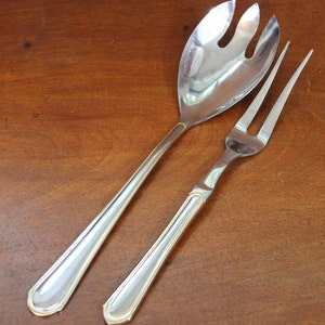 Vintage Hampton Silversmith | Carving Fork | Vegetable Spoon | Serving Spoon | Long Serving Pieces | Thanksgiving | Gold Trimmed |