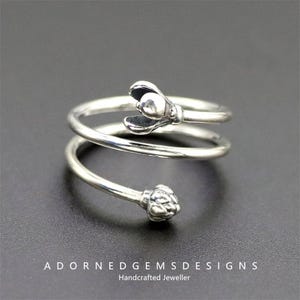 Bague tulipe en argent sterling 925 - anneau floral vintage réglable, bijoux de jardin romantiques, cadeau ouvert empilable pour femme