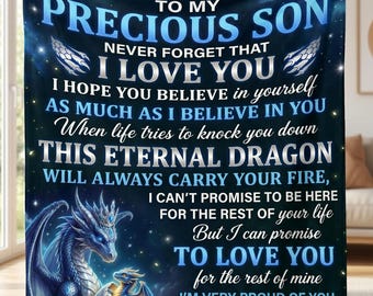 To My Son Blanket from Mom, Dragon Blanket Gift for Son, Meaningful Quote Fleece Blanket, Birthday Graduation Gift for Him, Mother Son Bond