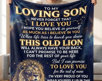 To My Son Blanket From Dad, Lion Fleece Blanket, Meaningful Father Son Gift, Son Birthday Gift, Graduation Gift For Son, Proud Of You Gift