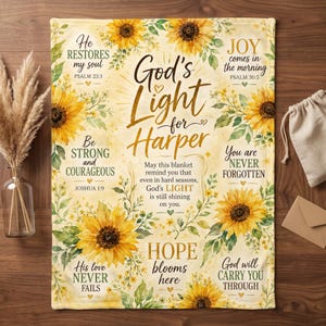 Personalized Christian Sunflower Blanket, Faith Gift for Mom Daughter Sister Friend, Bible Verse Prayer Throw, Encouragement Gift