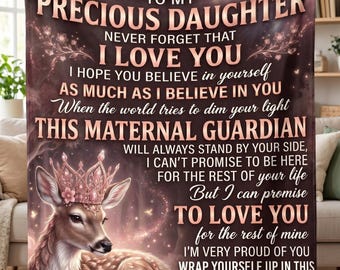 To My Daughter Blanket from Mom, Maternal Guardian Deer Blanket, Meaningful Quote Fleece Throw, Leaving Home Gift, Proud of You Daughter