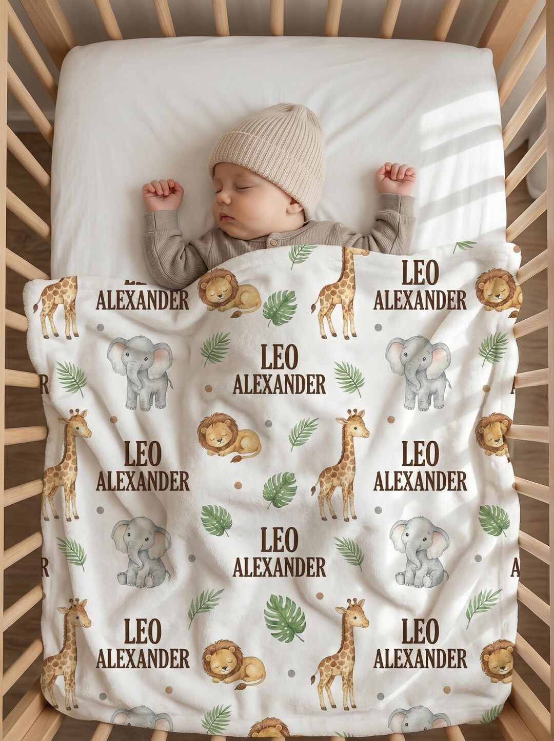 Personalized Safari Baby Blanket, Custom Name Jungle Animal Fleece ...