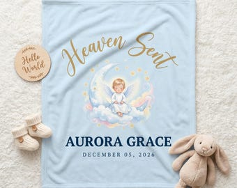 Heaven Sent Baby Blanket, Personalized Angel Baby Blanket, Custom Name Celestial Blanket, Christian Newborn Gift, Baby Shower Gift