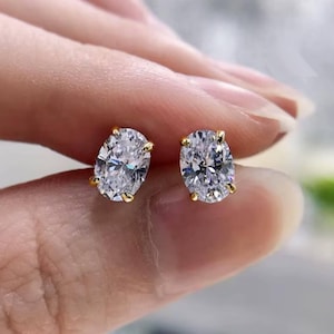 Diamant Ohrstecker im Ovalschliff: 18k Gold Plated, minimalistischer Stil