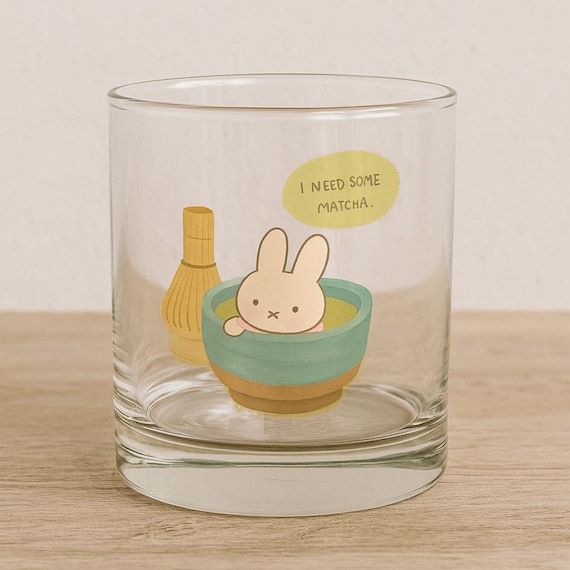 Miffy Cup, Glass Matcha Cup - 10 oz Aesthetic Drinkware - Gift for Matcha Tea Lovers
