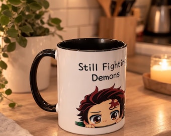 Still Fighting Demons mug | Accent Coffee Mug, Anime Chibi Design