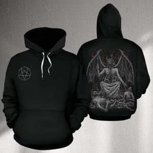 Spiral Winged Skeleton Graphic Hoody – Black Pullover Hoodie, 100% Cotton, Size Small - View #4