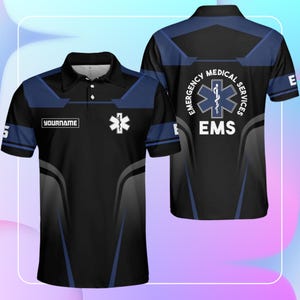 Custom EMS Polo Shirt – Emergency Medical Services Uniform – Personalized Name EMT First Responder Shirt