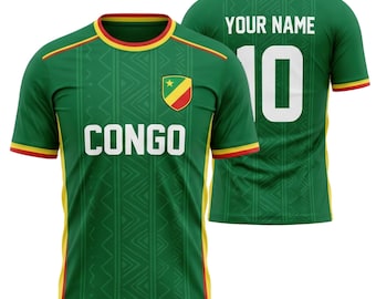 Camiseta de fútbol de Congo para hombre y mujer, camiseta de fútbol personalizada con nombre y número.