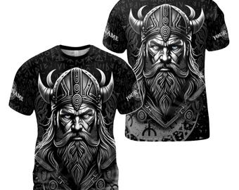 Camiseta de guerrero vikingo con nombre personalizado de mitología nórdica, camiseta gráfica vikinga