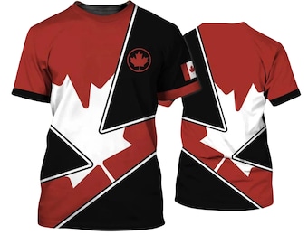 Kanada Flagge T-Shirt, Rot Schwarz Ahornblatt Grafik T-Shirt, Kanadischer Stolz Shirt für Männer Frauen, Lässiges Unisex Canada Day Outfit Top Geschenk