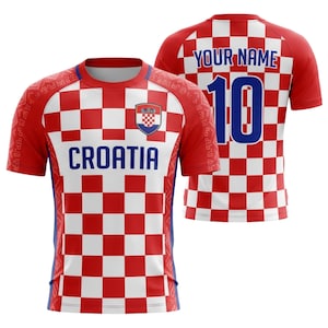 Personalized Croatia Soccer Jersey, Custom Name Number Football Shirt, Red White Checkered Fan Tee, Croatia Supporter Gift for Men Women image 1