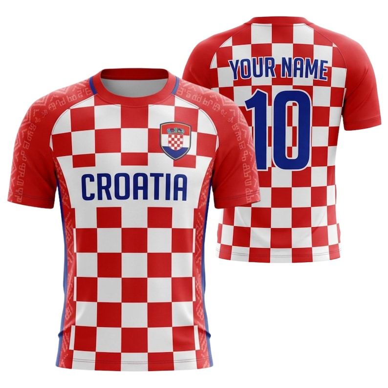 Personalized Croatia Soccer Jersey, Custom Name Number Football Shirt, Red White Checkered Fan Tee, Croatia Supporter Gift for Men Women image 1