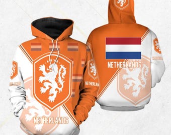 Netherlands KNVB Orange Hoodie – Dutch Lion Crest Football Pullover with Flag, Unisex Soccer Streetwear, National Team Fan Gift