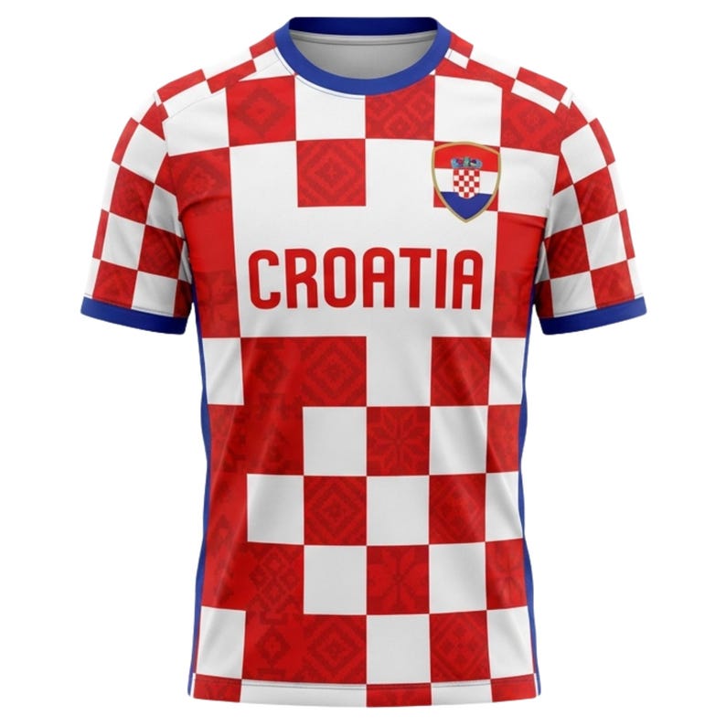Custom Croatia Football Jersey Shirt, Personalized Red White Checkered Soccer Fan Tee with Name Number image 2