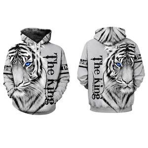 Moletom com capuz Tigre Branco, estampa de animal com olhos azuis, unissex, presente perfeito para homens e mulheres.