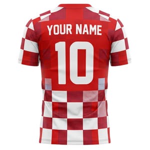 Custom Croatia Inspired Soccer Jersey, Personalized Red White Checkered Football Shirt with Name Number, Fan Gift Unisex Top for Supporters image 3