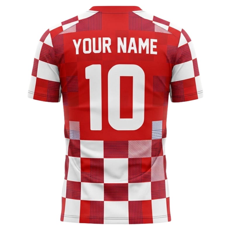 Custom Croatia Inspired Soccer Jersey, Personalized Red White Checkered Football Shirt with Name Number, Fan Gift Unisex Top for Supporters image 3
