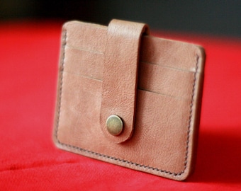 Handgemaakte leren kaarthouderportemonnee met druksluiting | Minimalistische slanke dubbele vouw | Rustiek echt lederen cadeau voor mannen en vrouwen