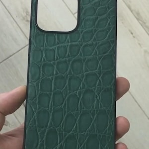 Green Crocodile Leather iPhone 12–16 Case | Handmade Exotic Skin Cover | Luxury Slim Design | Gift for Him | MagSafe Option