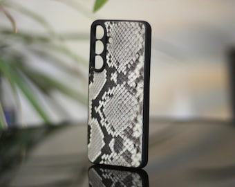 Custodia in vera pelle di pitone nera e bianca fatta a mano per Samsung Galaxy S24 S24+ S24 Ultra S24 FE S25 S25 FE