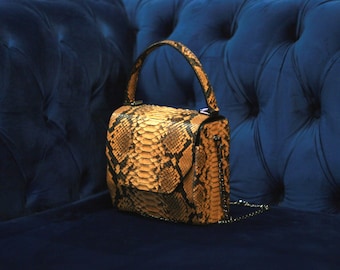 Handmade Genuine Python Leather Bag – Luxury Real Snake Skin Purse – Exotic Designer Shoulder Bag for Women