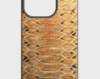 Handgefertigte Echt Python Lederhülle für iPhone 12-16 | Natürliches Tan-Schlangenleder | Luxus Exotisches Cover | Schlank & Schützend | Geschenk für Sie oder Ihn